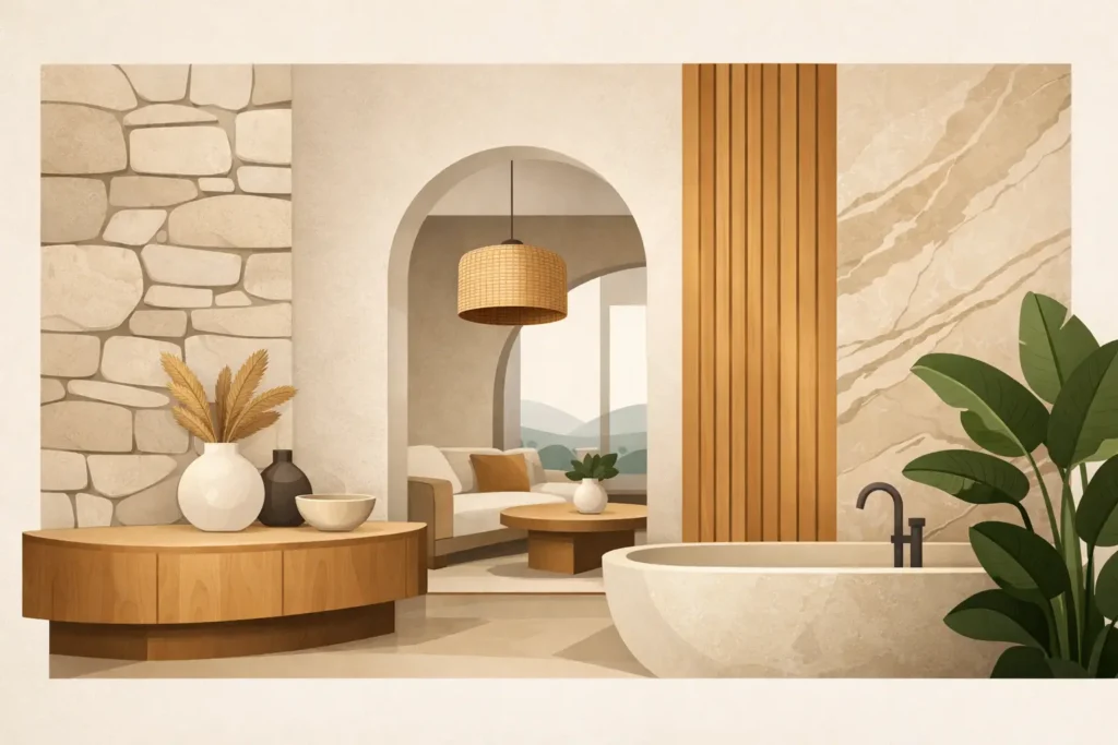 Přírodní materiály na stěny v luxusním interiéru