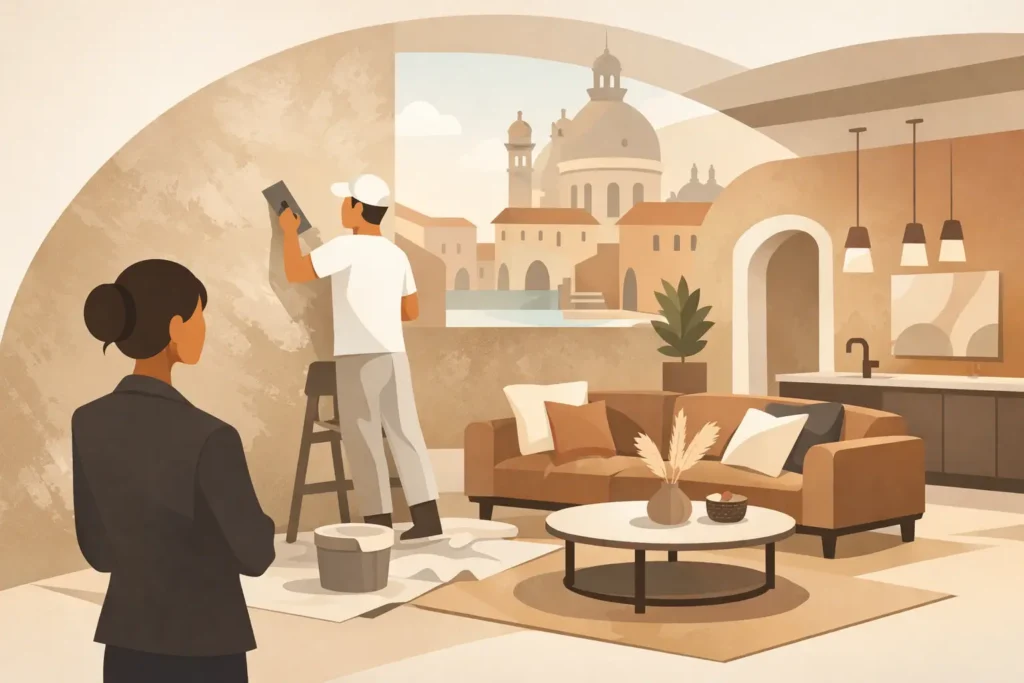 Venetian plaster apartment makeover example